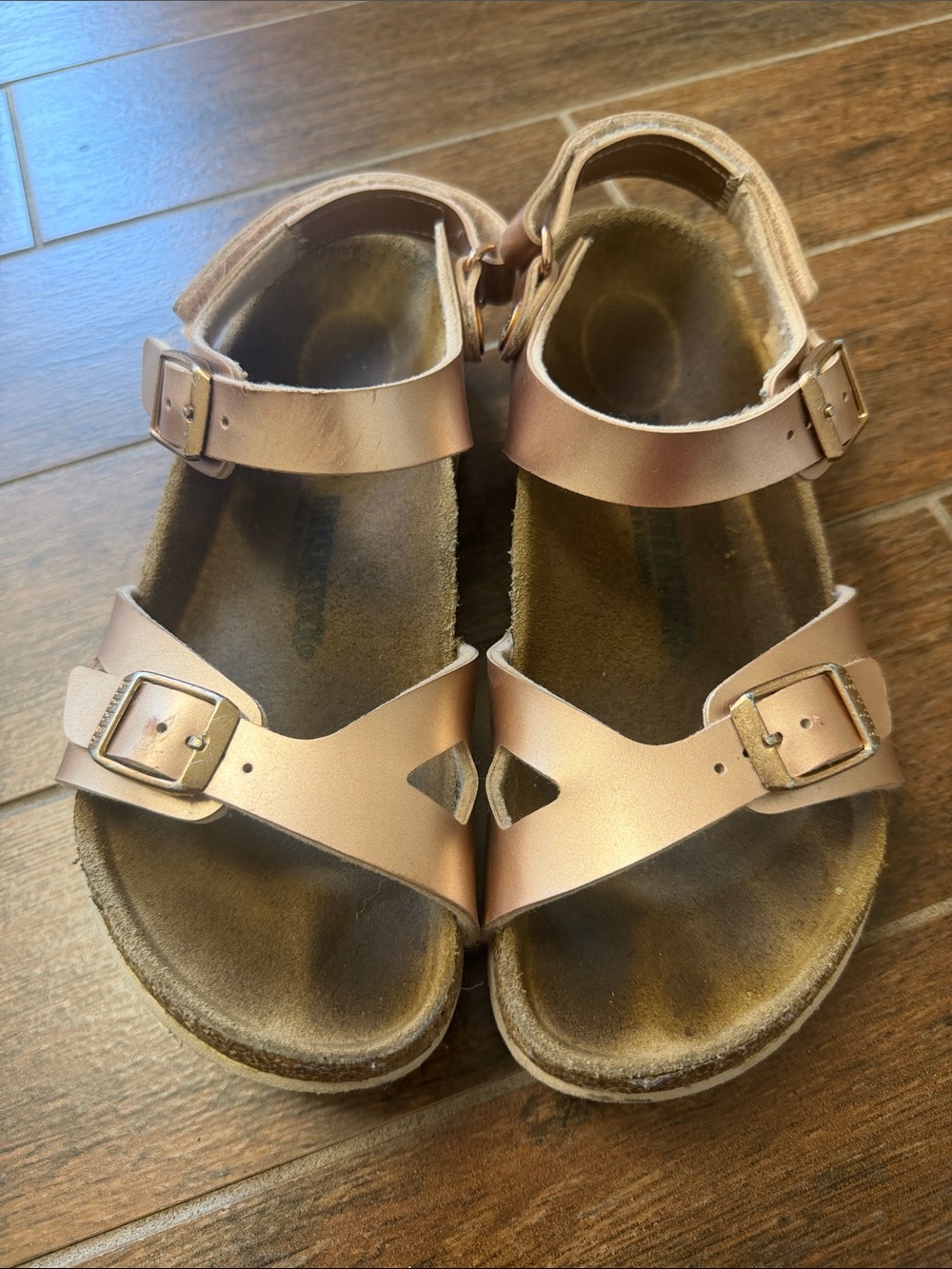 Girls Metallic Rose Gold Buckle Sandals
